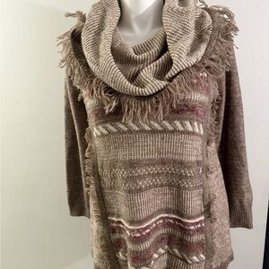 Knox Rose Brown Patterned Cowl Neck Sweater
